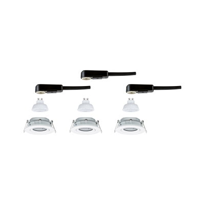 Three white LED recessed spotlights with black cable for energy-efficient lighting solutions