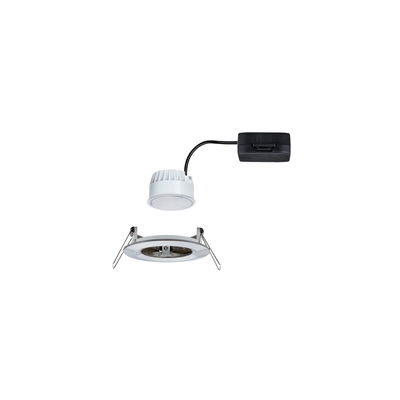 White LED recessed spotlight with black connector cable and metal bracket for ceiling lighting