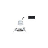 White LED recessed spotlight with black connector cable and metal bracket for ceiling lighting