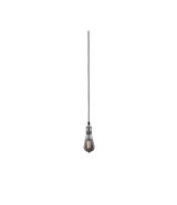 Hangende vintage gloeilamp met grijze stoffen kabel en metalen fitting voor decoratieve verlichting