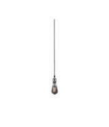 Hanging vintage light bulb with grey fabric cable and metal socket for decorative lighting