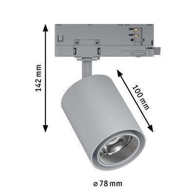 Grauer LED-Strahler aus Metall mit 78 mm Durchmesser und 142 mm Höhe für moderne Innenbeleuchtung