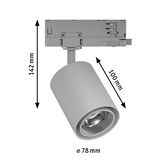 Grauer LED-Strahler aus Metall mit 78 mm Durchmesser und 142 mm Höhe für moderne Innenbeleuchtung