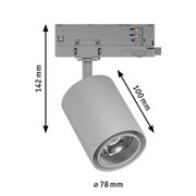 Grauer LED-Strahler aus Metall mit 78 mm Durchmesser und 142 mm Höhe, moderne Innenbeleuchtung
