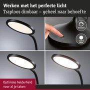 Zwarte dimbare LED-bureaulamp met flexibele hals en neutraal wit licht voor optimale helderheid