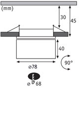 Technische tekening met afmetingen van inbouwspot gat Ø68 mm en behuizing Ø78 mm.