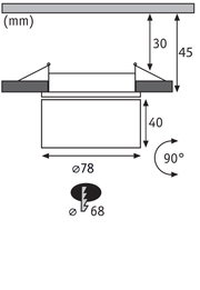 Schéma technique avec dimensions du spot encastré rond Ø78 mm et profondeur 40 mm