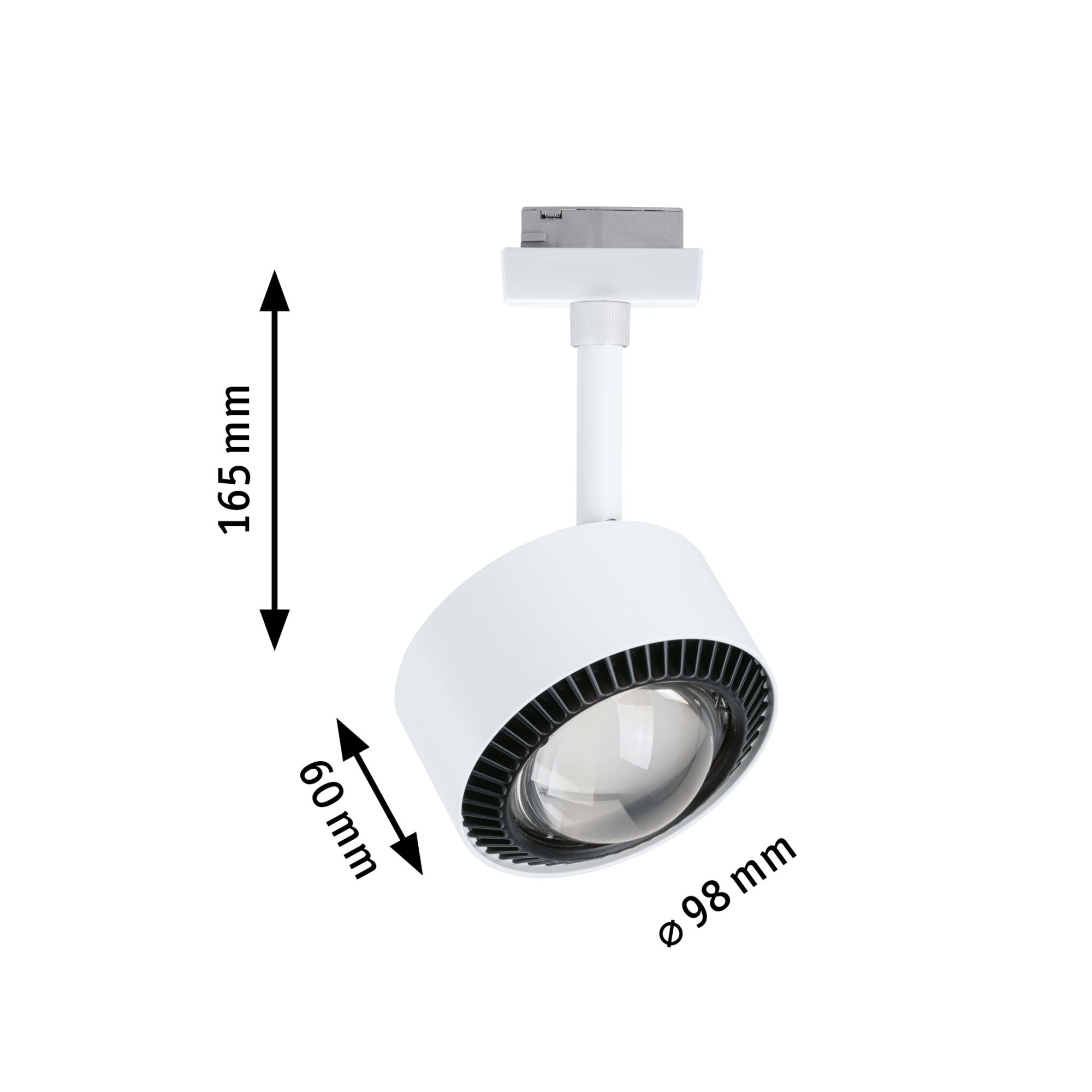 White metal LED spotlight with 98 mm diameter and 165 mm height for modern lighting solutions