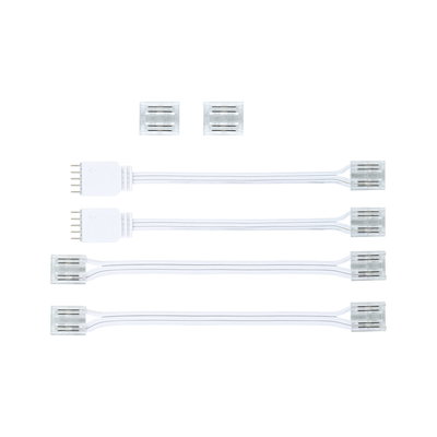 Set of white LED connector cables with transparent plugs for flexible lighting setups