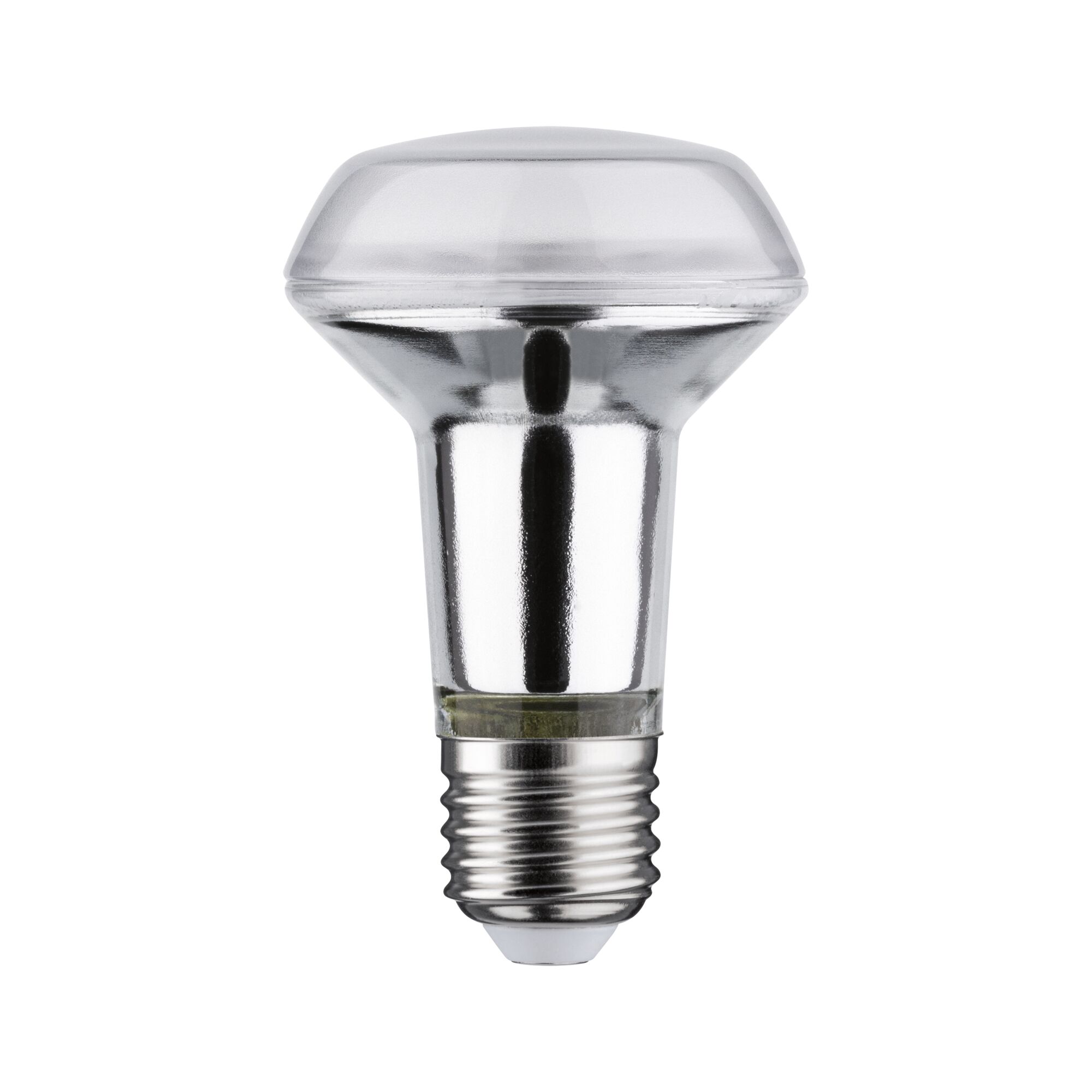 Reflector bulb with E27 base, clear glass and silver coating for focused lighting solutions