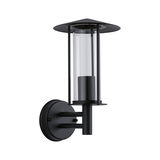 Black outdoor wall light in metal with clear glass and round mount for garden lighting
