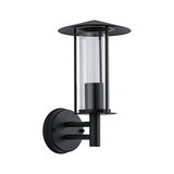 Black outdoor wall light in metal with clear glass and round mount for garden lighting