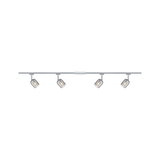 Spot sur rail à quatre lampes avec abat-jours en verre fumé et cadre métallique argenté pour éclairage moderne