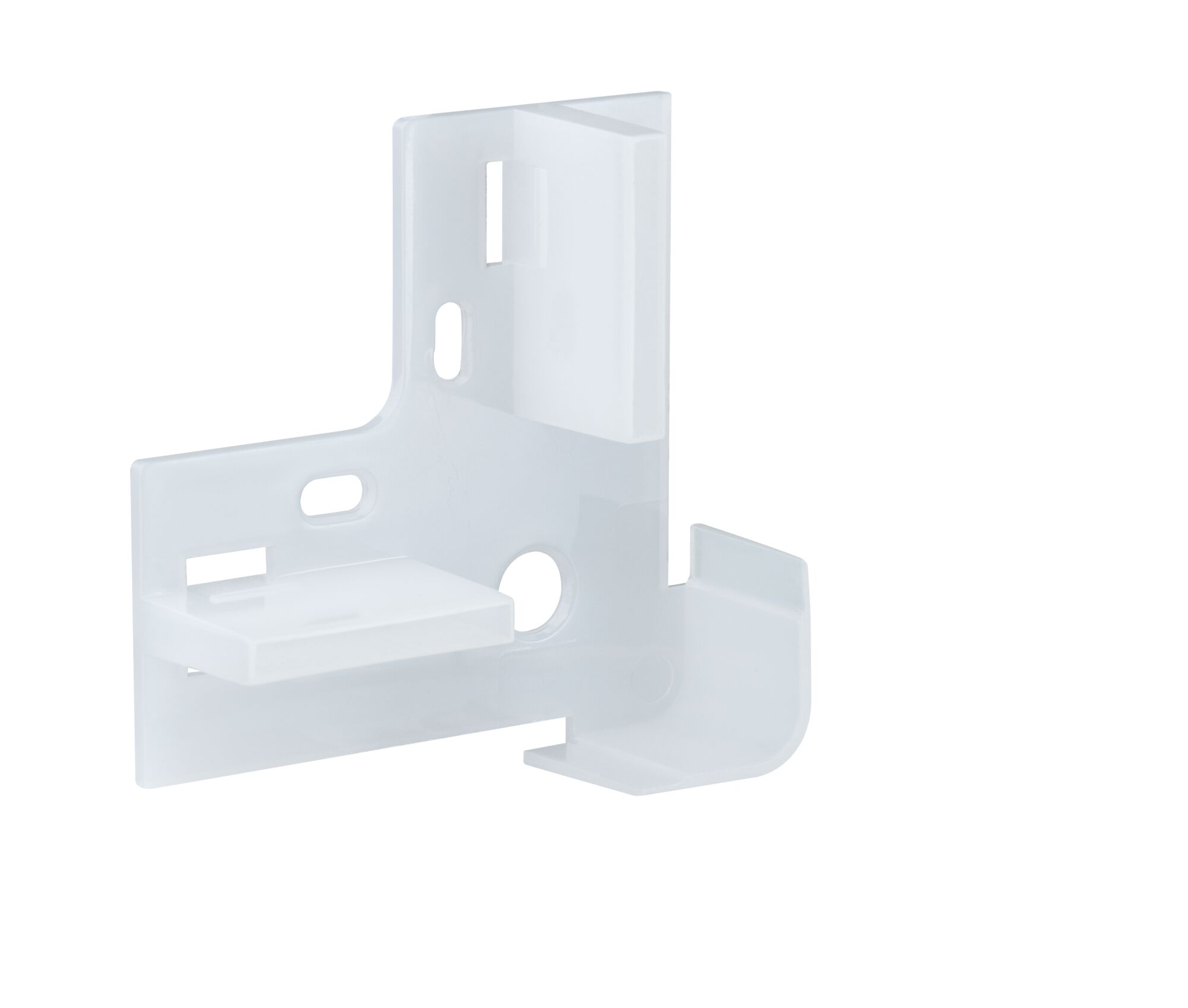 Support mural en plastique blanc avec plusieurs trous de fixation pour installation flexible et gestion des câbles