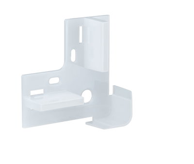 Support mural en plastique blanc avec plusieurs trous de fixation pour installation flexible et gestion des câbles