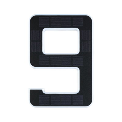 Black solar house number 9 with white plastic frame for outdoor lighting