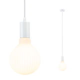 Witte hanglamp met geribbelde glazen lamp en stoffen kabel voor moderne binnenverlichting