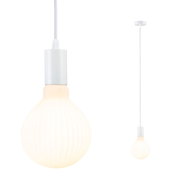 Suspension blanche avec verre cannelé et câble textile pour éclairage intérieur moderne