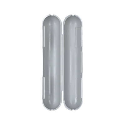 Boîtier en plastique gris ouvert avec extrémités arrondies pour électronique ou protection de câbles
