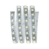 Flexible LED-Lichtleiste mit warmweißen LEDs und transparentem Schutzmantel für vielseitige Beleuchtung.