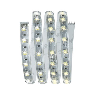 Bande LED flexible avec LEDs blanc chaud et protection transparente pour éclairage polyvalent.