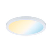 Rundes LED-Deckenlicht mit weißem Rahmen und warmweißem bis kaltweißem Licht für Wohnräume