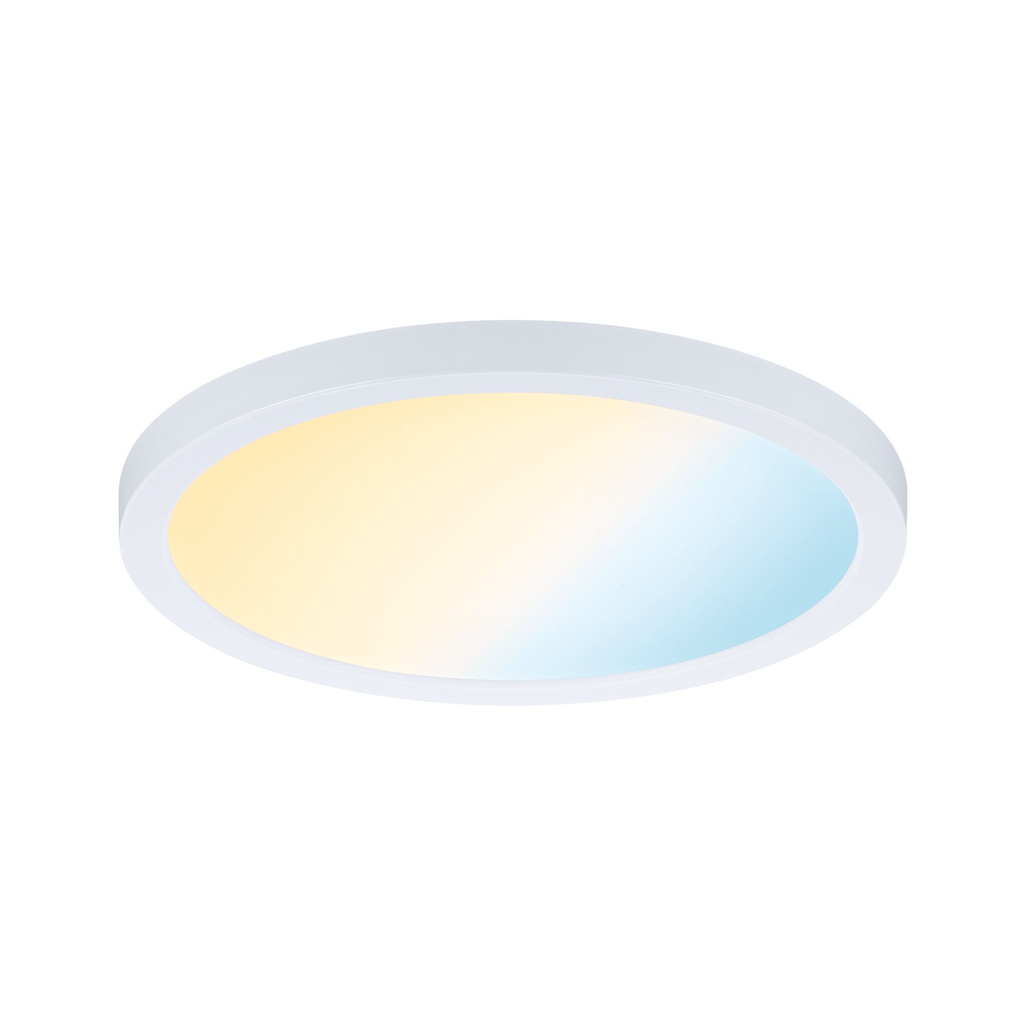 Rundes LED-Deckenlicht mit weißem Rahmen und warmweißem bis kaltweißem Licht für Wohnräume