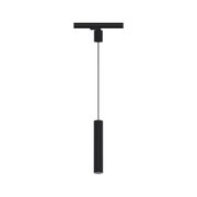 Black metal LED pendant light with cylindrical design for modern interior lighting solutions