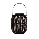 Black woven metal lantern with handle, decorative LED lighting for indoor and outdoor use
