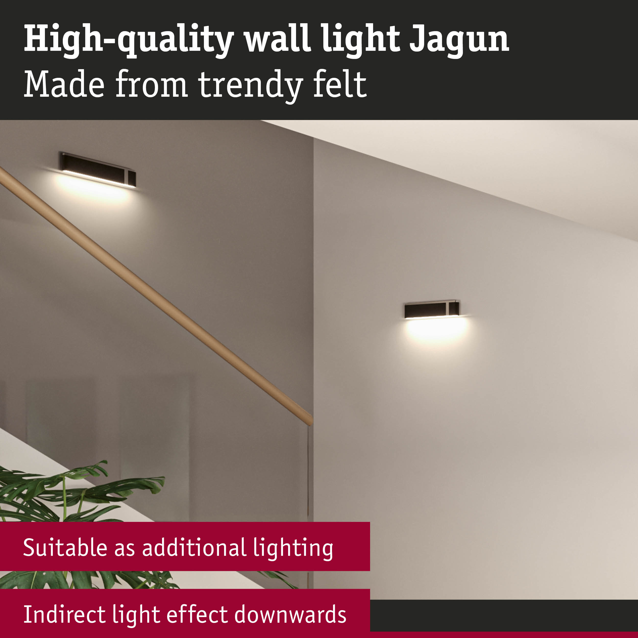Jagun wall light made of trendy felt with indirect downward light, suitable as additional lighting