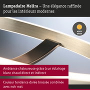 Lampadaire Melira moderne en doré brossé et noir mat avec éclairage blanc chaud pour intérieur