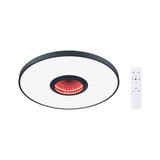 Round LED ceiling light with black frame and red light center, includes remote control for lighting adjustment