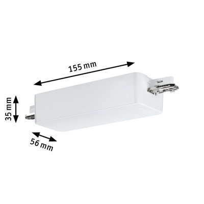 Witte kunststof behuizing van 155x56x35 mm voor LED-railsverlichting onderdeel