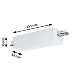 White plastic housing measuring 155x56x35 mm for LED track lighting component