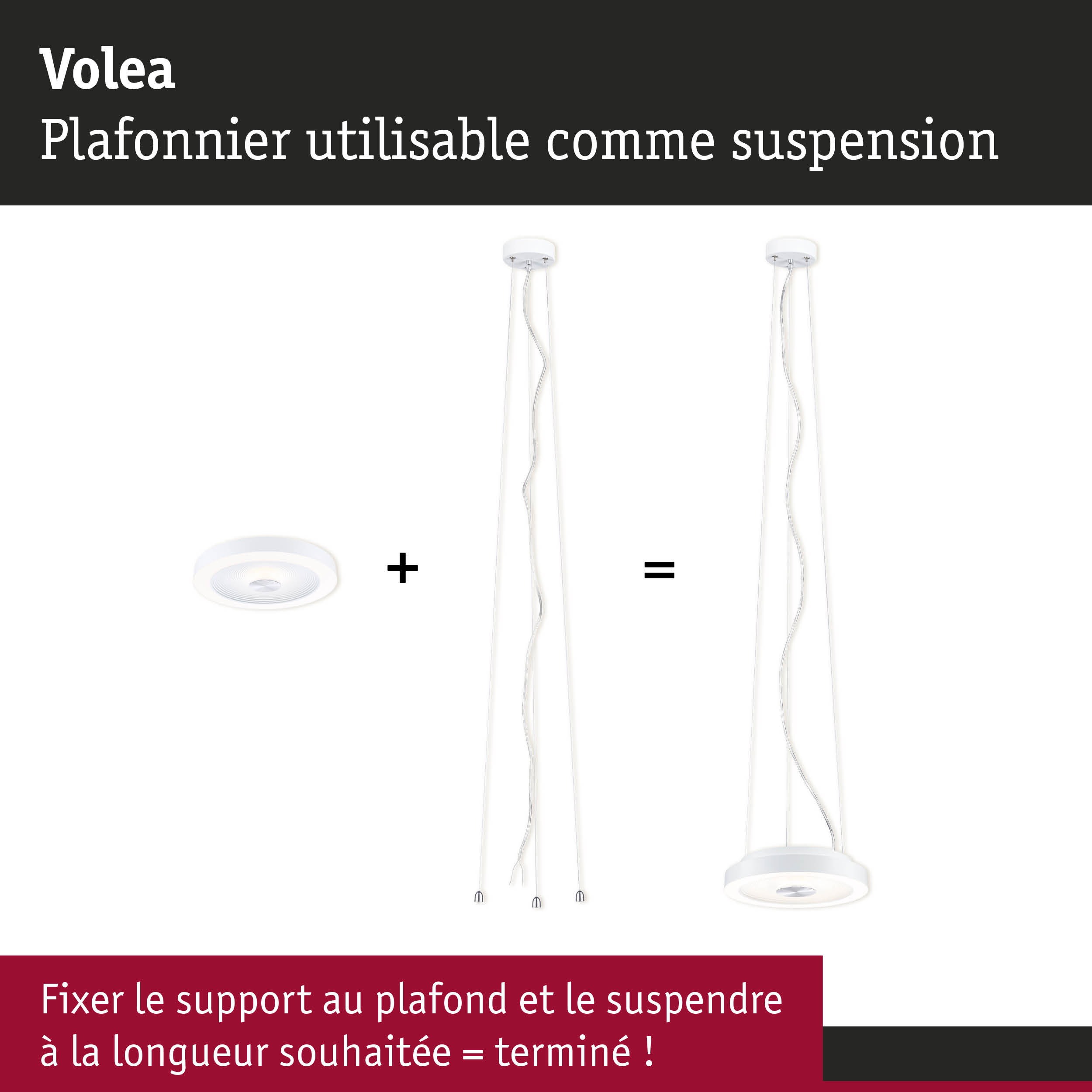 Plafonnier Volea blanc en plastique avec option suspension pour éclairage modulable
