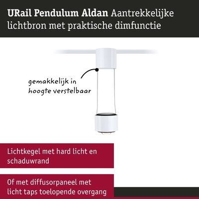 Suspension LED URail Pendulum Aldan blanche avec hauteur réglable et fonction dimmable pratique