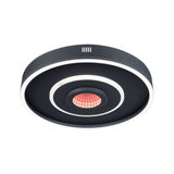 Round black LED ceiling light with white light rings and red LED center for modern lighting design