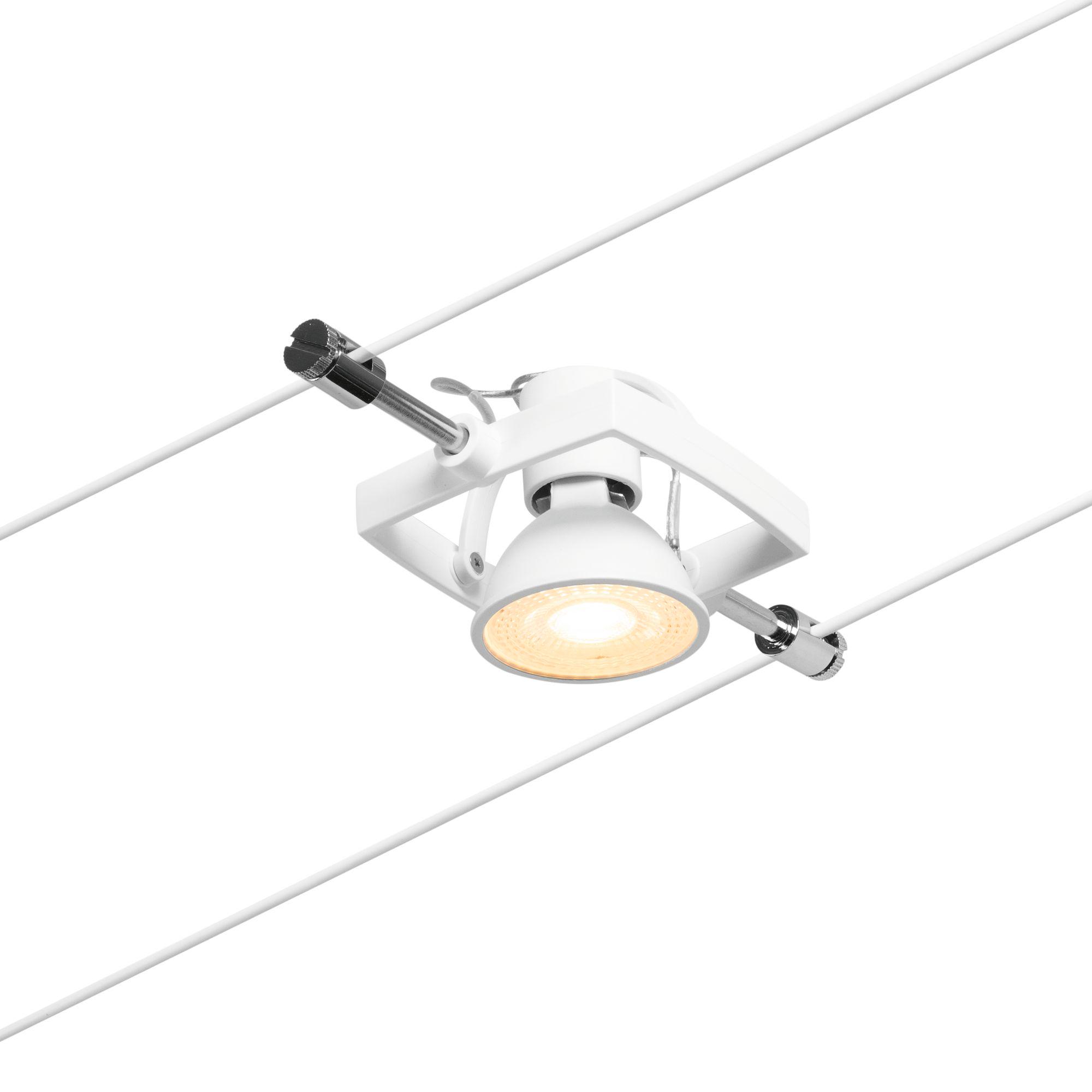 White metal LED cable spotlight with warm white light for flexible lighting solutions