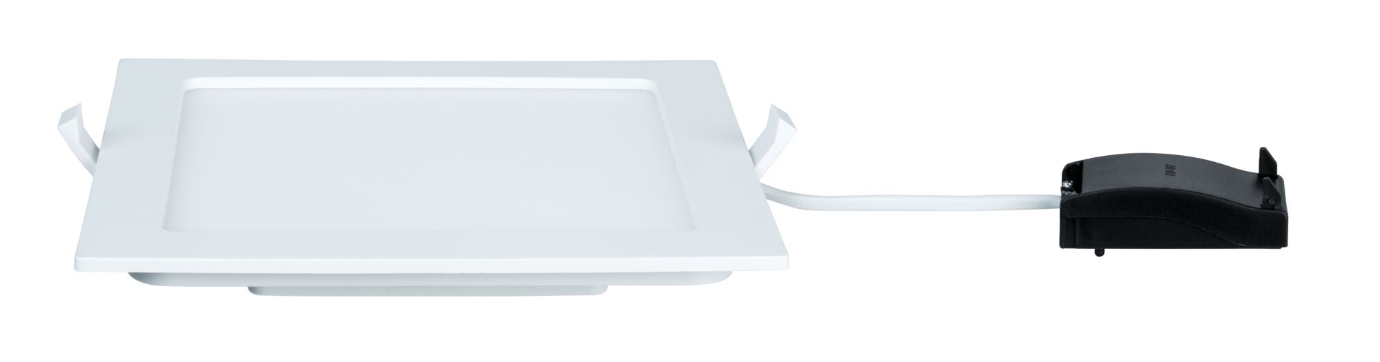 Flat square white LED panel with cable for modern ceiling lighting and energy-efficient illumination
