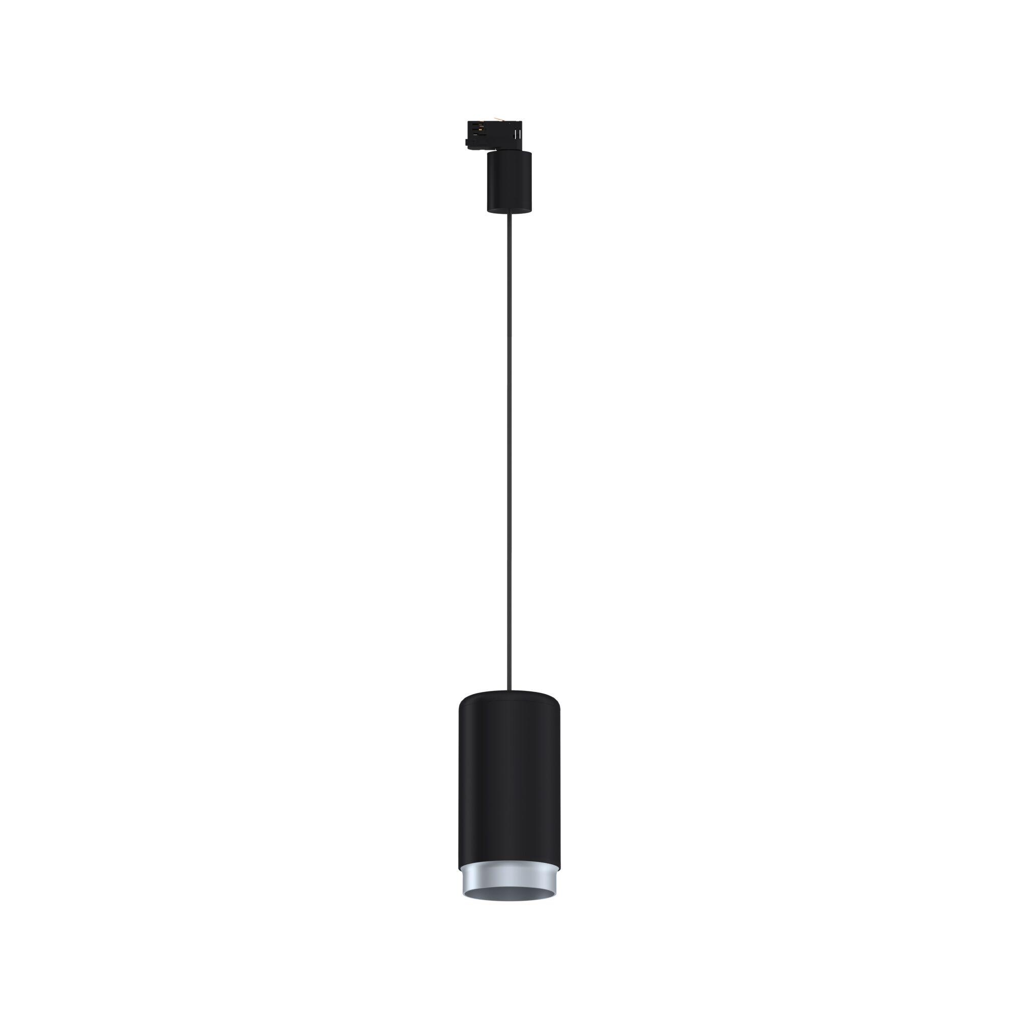 Black metal LED pendant light with silver reflector for modern interior lighting solutions