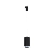 Black metal LED pendant light with silver reflector for modern interior lighting solutions