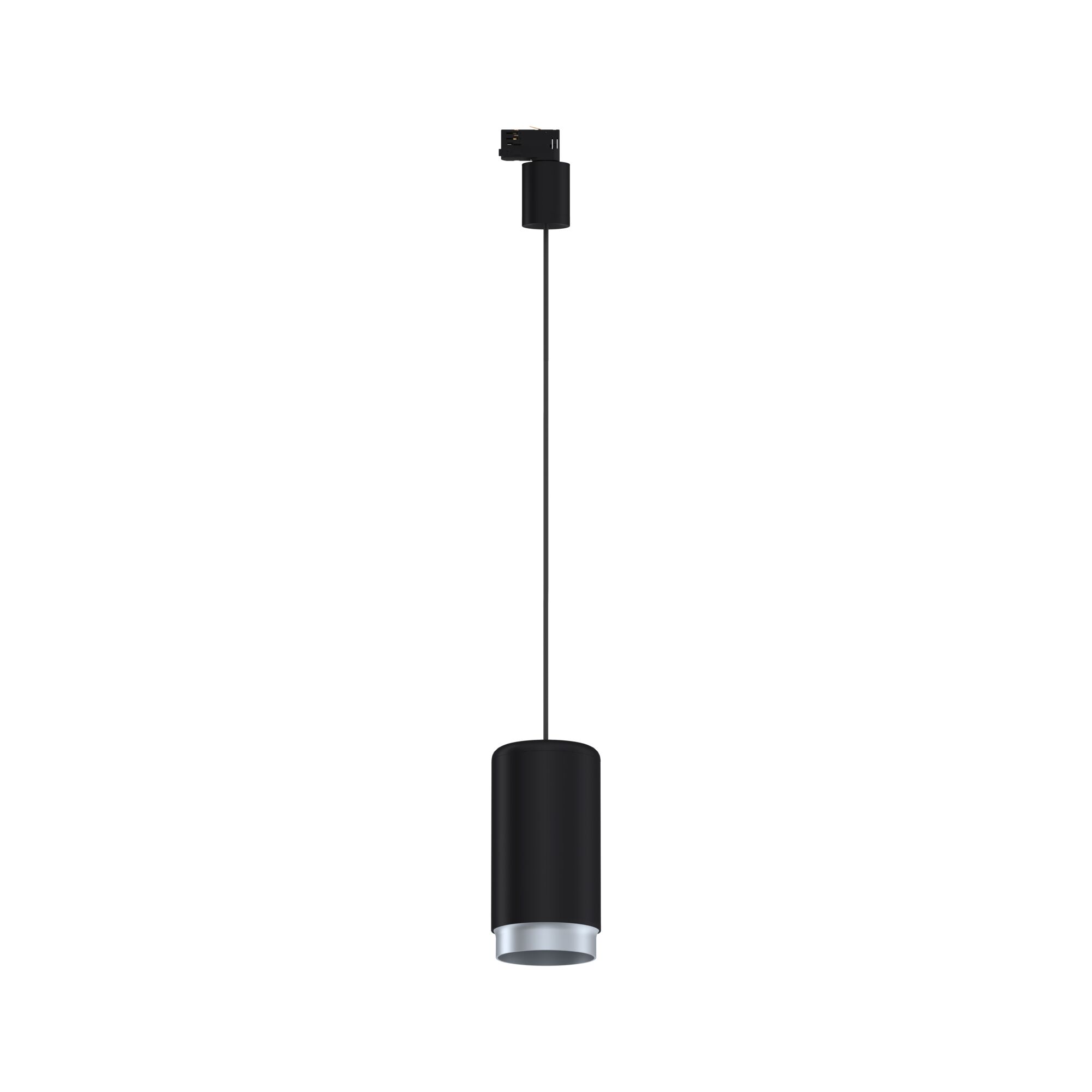 Schwarze LED-Pendelleuchte aus Metall mit silbernem Reflektor für moderne Innenbeleuchtung