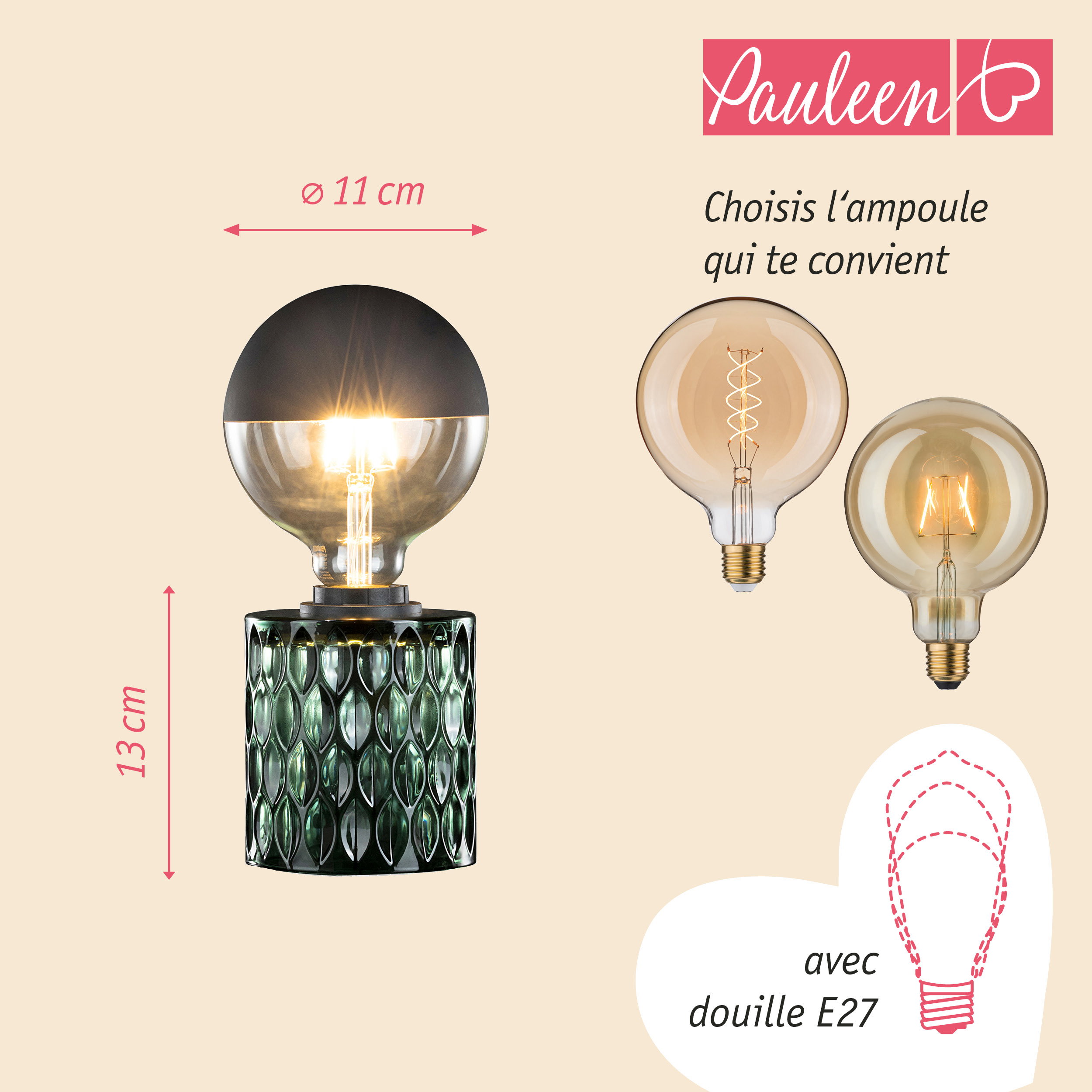 Paulmann Pauleen Lampe à poser Crystal Magic E27 max. 20W Vert