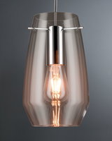 Modern pendant light with smoked glass and chrome metal for stylish indoor lighting