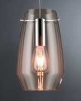 Modern pendant light with smoked glass and chrome metal for stylish indoor lighting