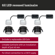Gil LED recessed luminaire in black and white with replaceable LED coin and 45 mm installation depth
