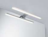 Modern chrome LED mirror light with two elongated bars for bathroom lighting
