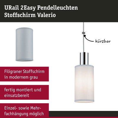 URail 2Easy Pendelleuchte mit grauem Stoffschirm und verstellbarem Kabel für moderne Innenbeleuchtung