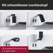 Schwarze LED-Wandleuchte mit schwenkbarem Leuchtenkopf für gezielte Beleuchtung im Wohnbereich