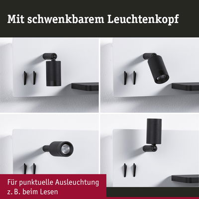 Schwenkbarer schwarzer LED-Wandstrahler für punktuelle Beleuchtung, ideal zum Lesen im modernen Design